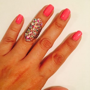 Single crystal claw ring,nail ring,nail tip, crystal claw,crystal nail tip,nail guard,silver filigree,clear ab crystals.
