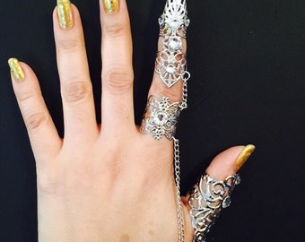Ice queen inspired claw ring,claw rings,nail guards,shield rings,armor rings,chain rings, multi rings,silver filigree,adjustable.