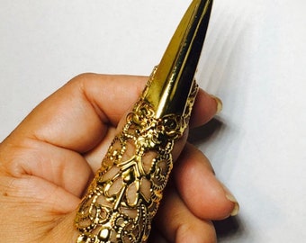Thumb armor claw ring,shield ring,thumb ring,filigree ring,full finger ring,sharp claw,claw ring,nail tip,gold filigree,adjustable.