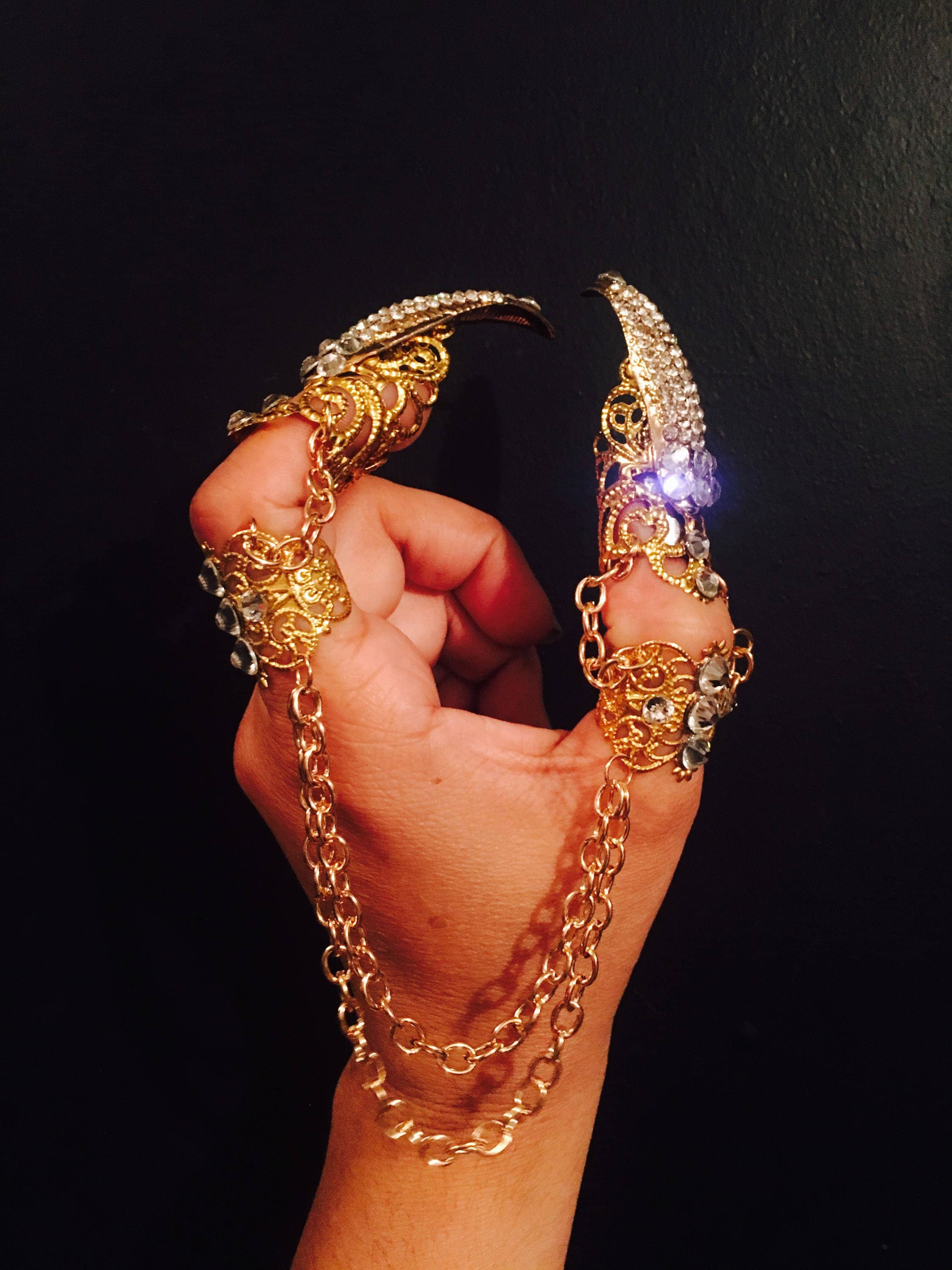 Witch Chained Claw Rings golden Claws nail Tips nail Guards nail