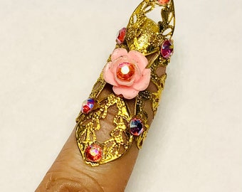 Flower Claw ring, Crystal claw, claw ring, flower claw, nail guard, nail cover, crystal claw, flower claw ring, metal claw ring.