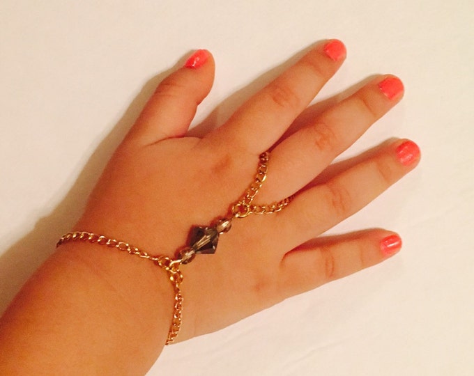 Baby Girl Crystal Bracelet or Hand Harness Gold Color Chain Made With