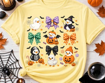 Cute Halloween Ducks PNG Clipart Set, Spooky Bows Pumpkin Mummy Skeleton Ducks Sublimation Design, Fall Kids Shirt Graphic, Commercial Use