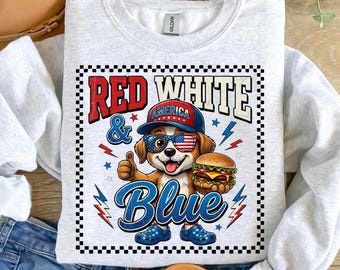 4th of July Dog PNG, Red White Blue Sublimation, American Flag Sunglasses Puppy, Patriotic Clipart, Retro Summer Cookout Digital Download