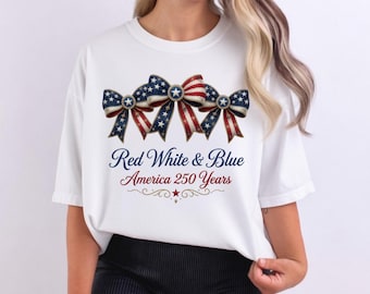 USA 250 Years PNG, Red White Blue Coquette Bow Patriotic Design, Faux Yarn Independence Day Sublimation File, Commercial Use Digital