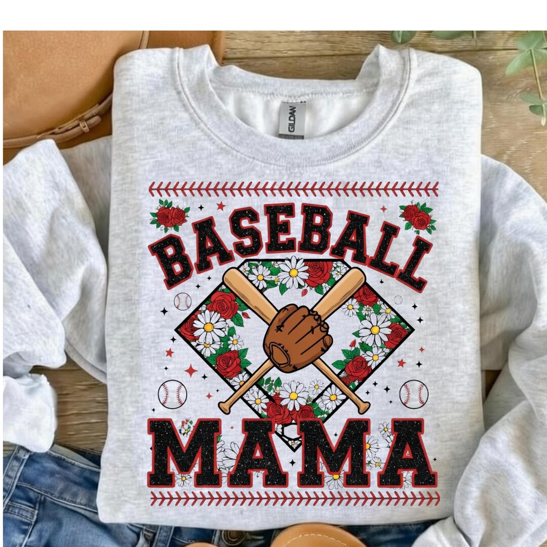 Baseball Mama PNG Glitter Diamond | Floral Roses Bats Glove Sublimation ...