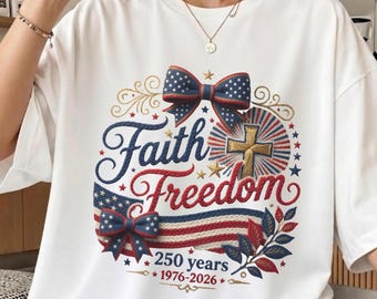 Faith Freedom PNG, Patriotic Cross 250 Years Faux Knit Design, USA 250th Birthday Sublimation File, Red White Blue DTF Digital Download