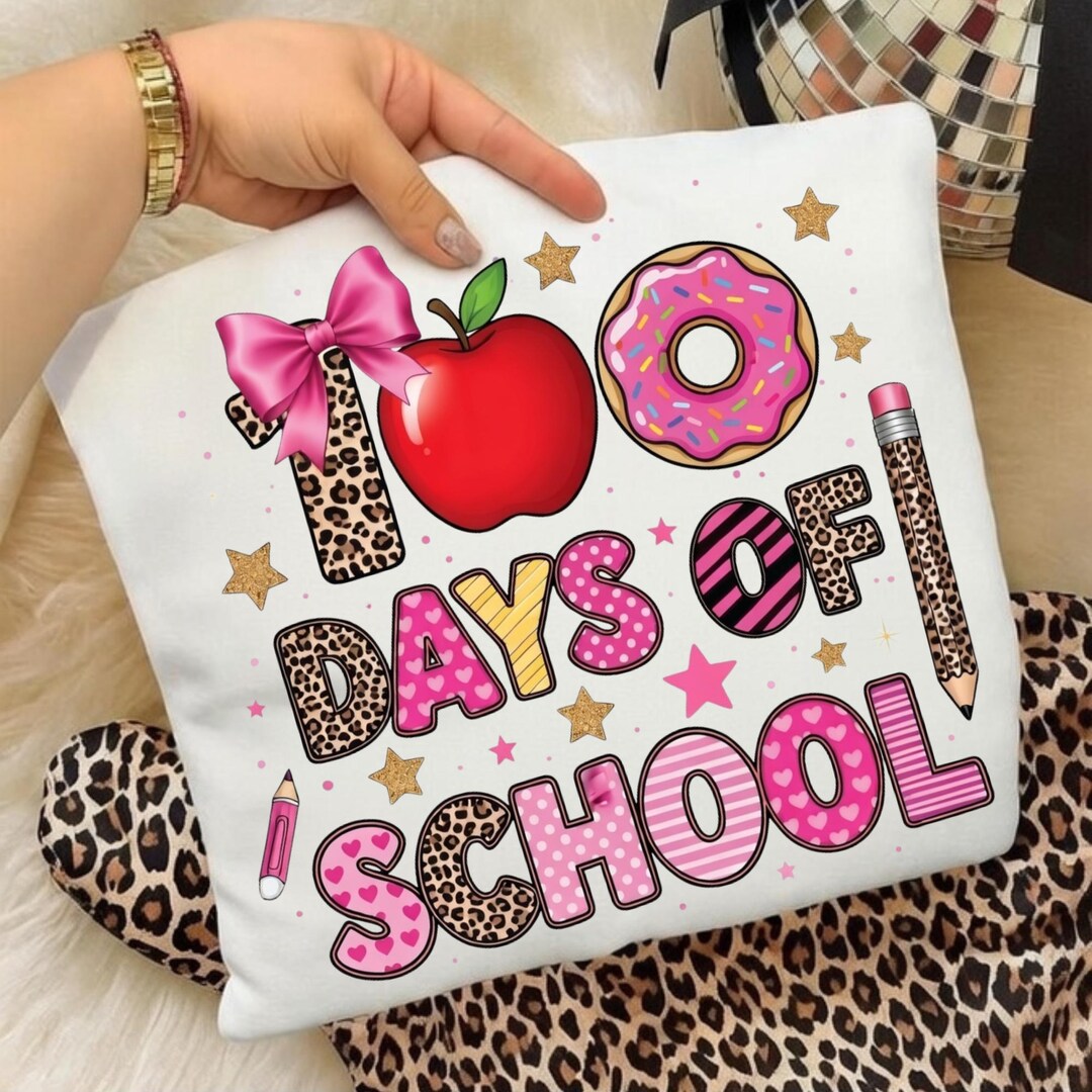 100 Days of School PNG, Leopard 100th Day Shirt Sublimation Design ...