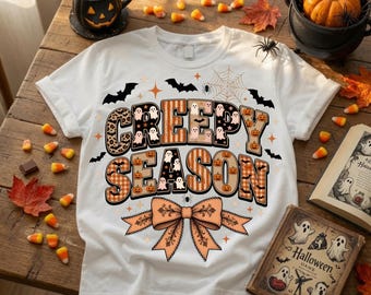Halloween Bow PNG, Creepy Season Sublimation, Retro Spooky Ghost Pumpkin DTF File, Vintage Leopard Plaid Halloween Graphic for Shirt, Digita