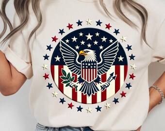 Faux Embroidery Patriotic Eagle PNG | 3D Look American Flag Shield Digital Download | USA 250th Semiquincentennial DTF Sublimation Design
