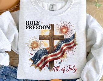 Holy Freedom 4th of July PNG, Patriotic Cross PNG, Christian Fourth of July Sublimation Design, American Flag Cross DTF, Religious Faith