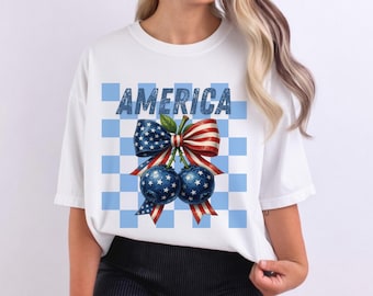 America Blueberries PNG, Patriotic Bow Sublimation, Retro 4th of July PNG, Coquette American Flag Ribbon, Vintage Independence Day DTF