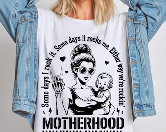 Rock and Roll Mom PNG, Motherhood Either Way We're Rockin Design, Retro Mama Skeleton Hand Sublimation, Cool Mom DTF, Edgy Mother's Day PNG