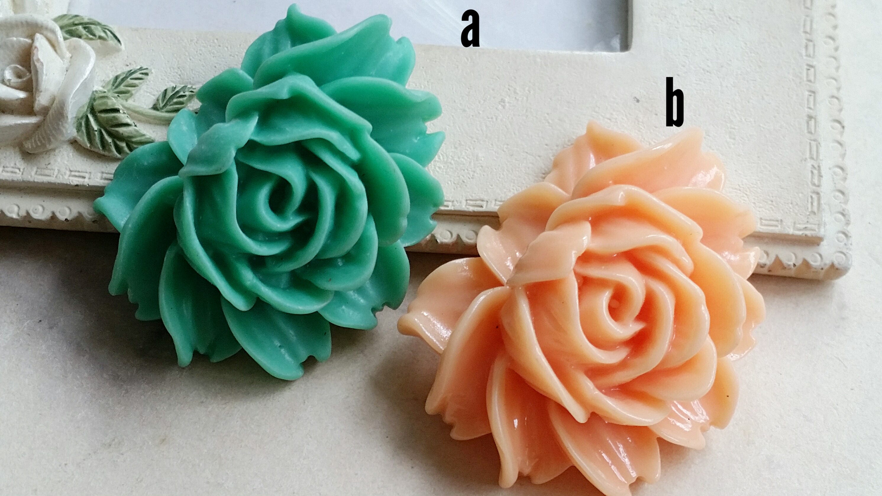 33 x 43 mm Green / Peach Colour Resin Flower Cabochons B Etsy