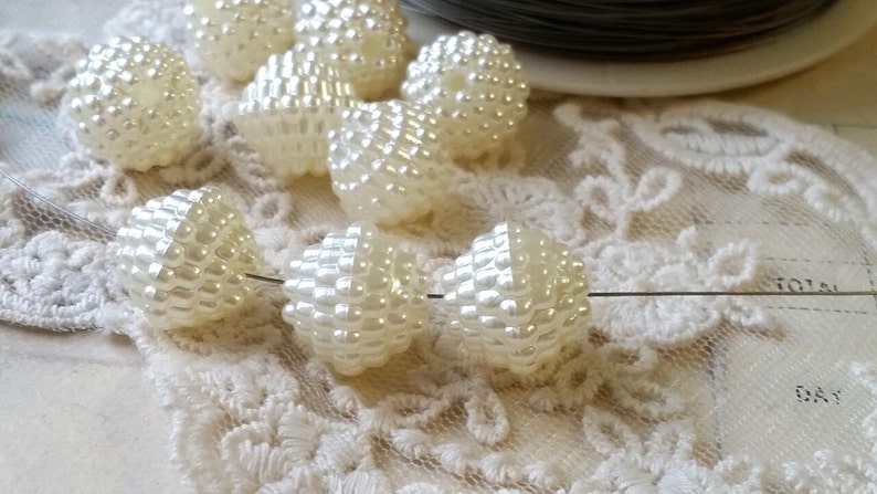 .mcc 14 mm Beige Color Pearlised Round Shape Pearl Beads .