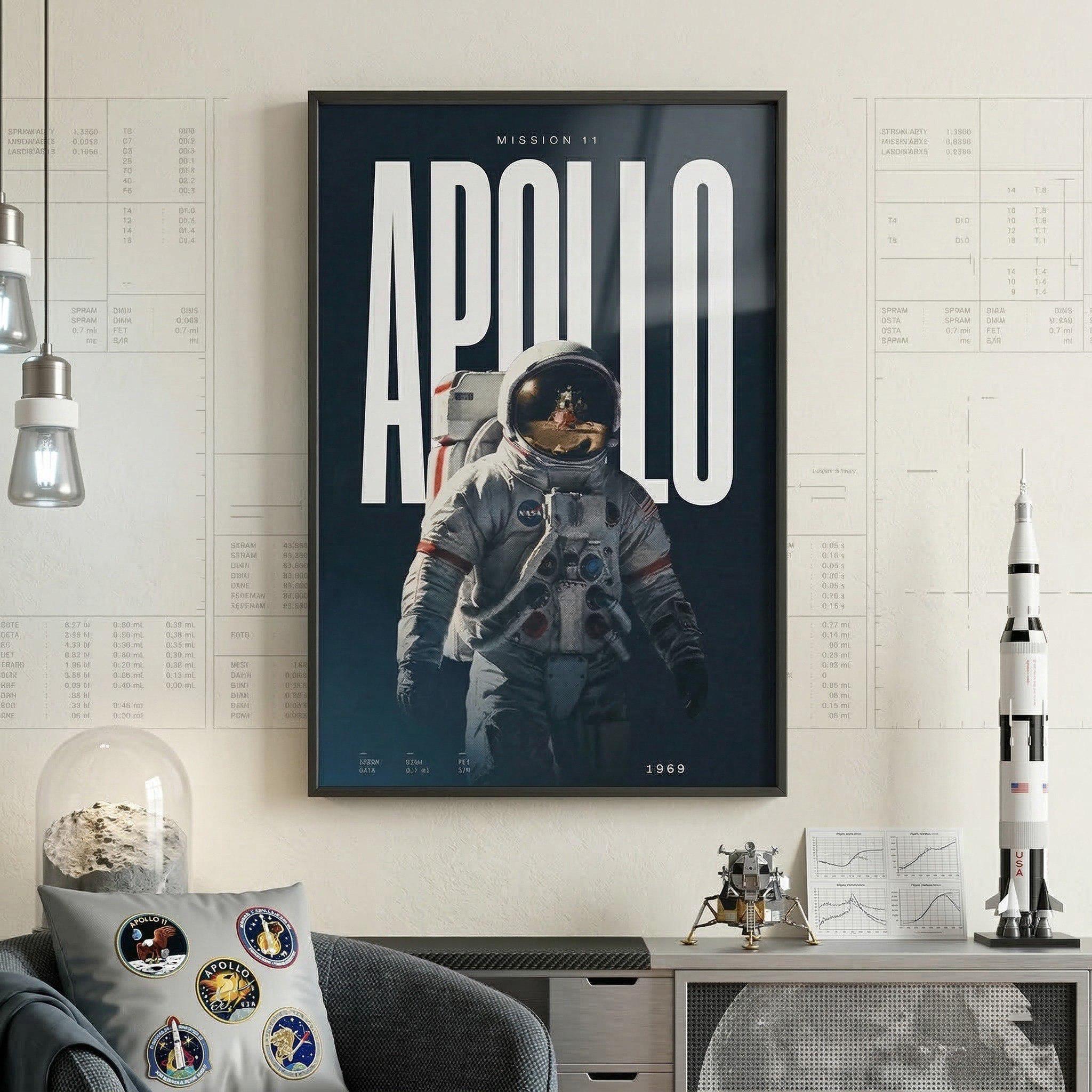 Apollo 11 Moon Landing Poster, Vintage NASA Space Art Print, Lunar ...