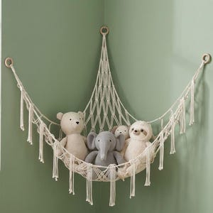 Makramee Stofftier Hängematte | Boho Kinderzimmer Plüschtier Aufbewahrung