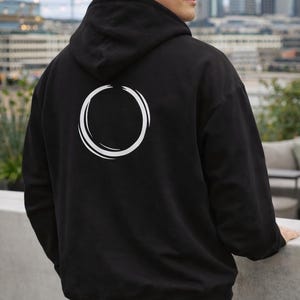 Minimalist Enso Zen Hoodie | Japanese Brush Circle Sweatshirt | Unisex Streetwear Pullover