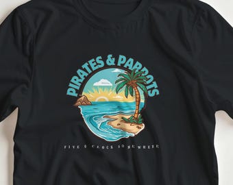 パイレーツ＆パロット カントリーレゲエ ビーチTシャツ - ユニークなカリブ海の雰囲気のTシャツ、手作りのアイランドスタイル