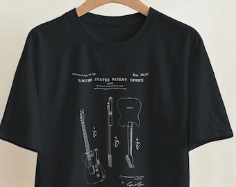テレキャスター特許デザインTシャツ｜ギタリストへのギフト｜ヴィンテージエレキギターTシャツ｜ハンドメイド音楽アパレル