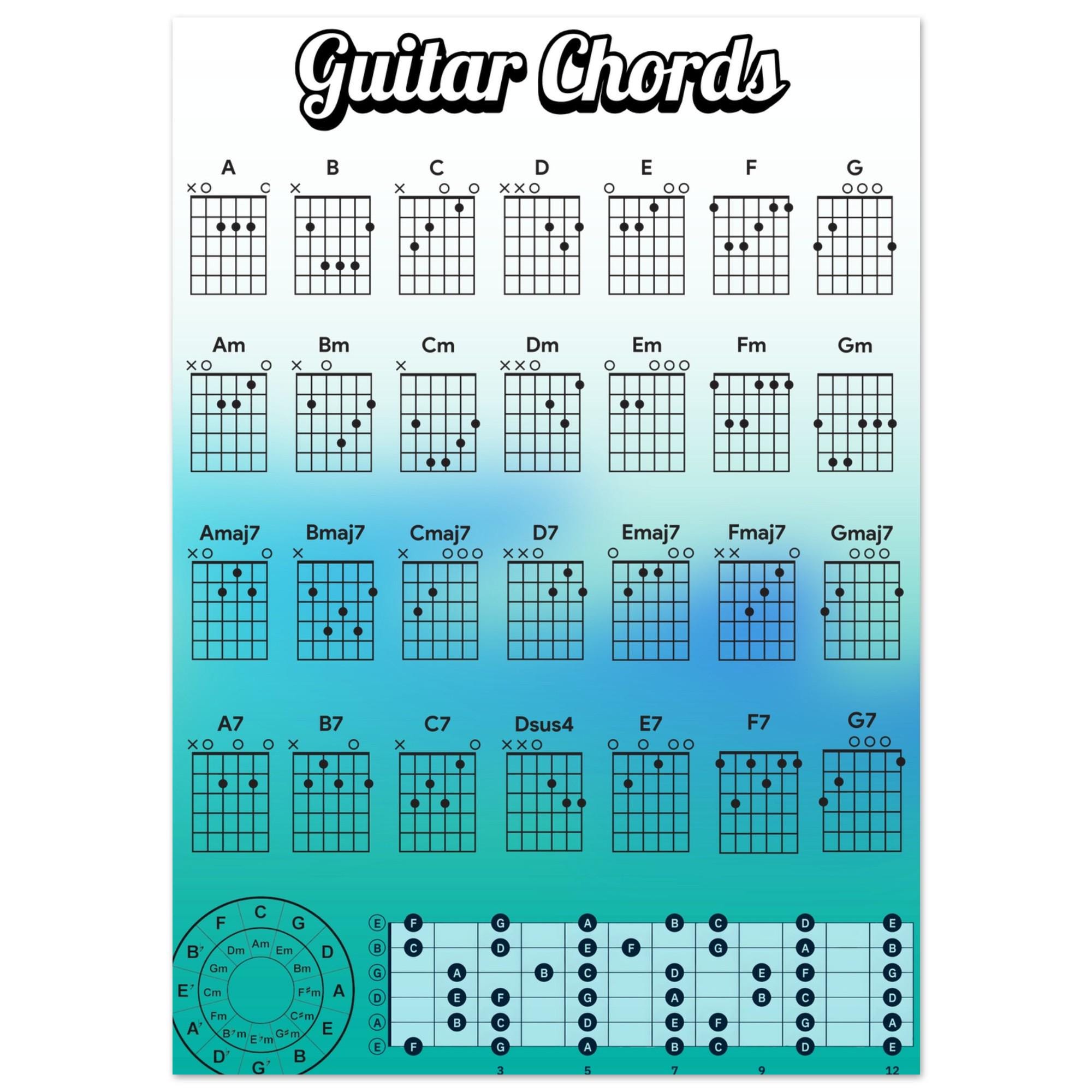 Stylish Framed Guitar Chord Chart Poster | Music Room Wall Art ...
