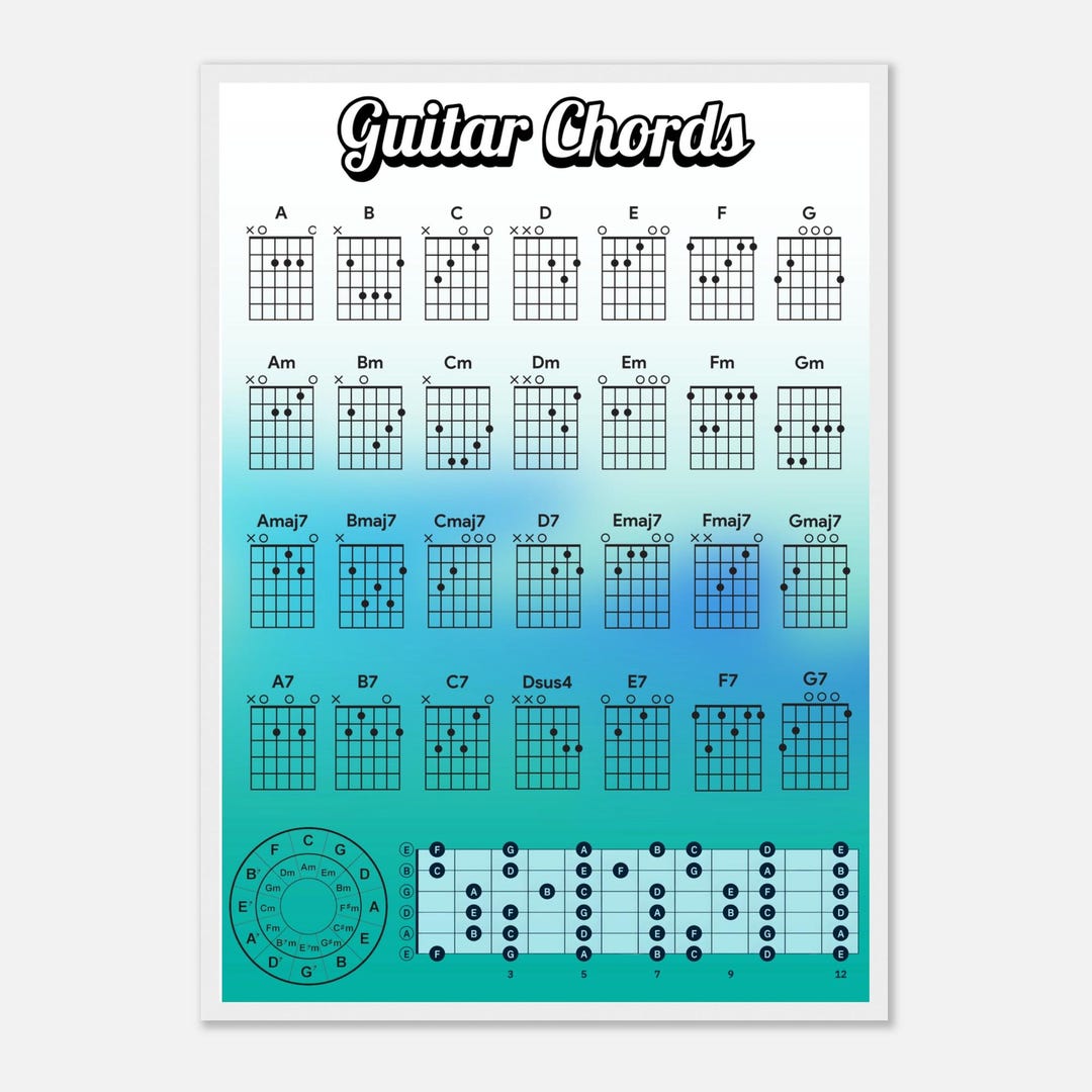 Stylish Framed Guitar Chord Chart Poster | Music Room Wall Art ...