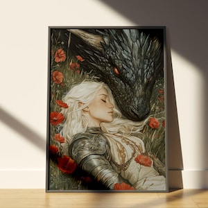 Abraxos och Manon Fantasy Art Print, Glastron Drakryttare Väggposter, Bokälskare Gåva, Mystisk Heminredning