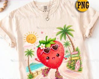 Kawaii Strawberry Clipart, Funny Fruit PNG, Pastel Summer Illustration