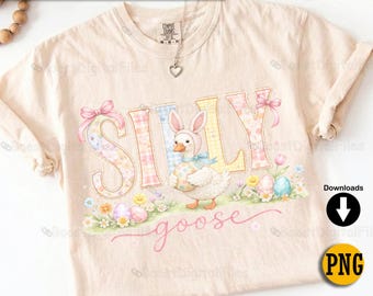 Silly Goose Easter Shirt, Patchwork Pastel Trendy PNG