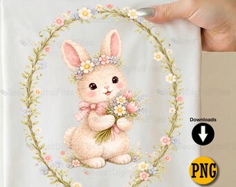 Vintage Easter Bunny PNG, cottagecore Rabbit, Shabby chic easter, Sublimation Design