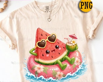 Watermelon Summer Shirt PNG, Kawaii Sublimation Design