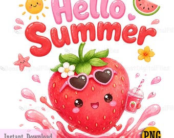 Cute Strawberry PNG, Kawaii Fruit Clipart, Summer Sublimation Design