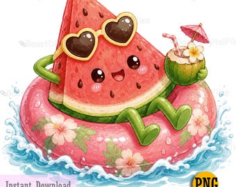 Watermelon Pool Party PNG, Adorable Summer Fruit Clipart
