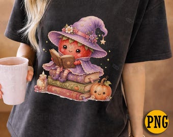 Witch Fruit PNG, Strawberry Witch Clipart, Cute Halloween Sublimation