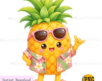 Tropical Pineapple Clipart, Cute Kawaii Fruit Summer PNG