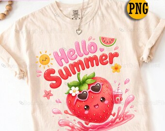 Strawberry Summer Shirt Design PNG, Cute Kawaii Sublimation Graphic