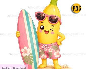 Banana Vacation Sticker PNG, Cute Tropical Summer Design