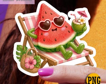 Watermelon Vacation PNG, Cute Summer Travel Fruit Sticker