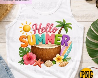 Coconut Summer PNG, Kawaii Tropical Fruit, Sublimation Design