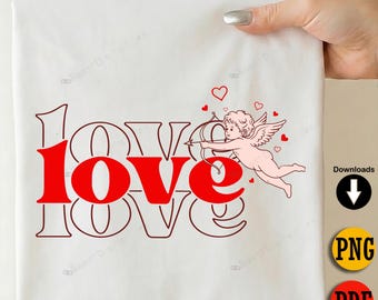 Vintage Cupid LOVE Graphic T-Shirt Design, Cherub Love (PNG, PDF Downloadable)