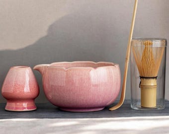 Lavendelmist Matcha skålset med Chasen-hållare | Japansk teceremoni presentset | Handgjort Matcha-kit | Present till henne | Julklapp