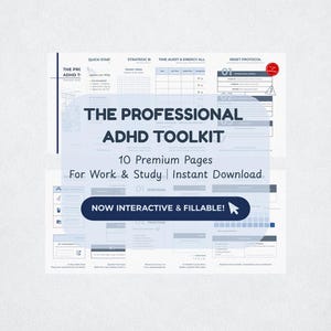 Professional ADHD Planner Bundle, 10-Page Executive Function Tools, Work & Study Productivity, Brain Dump, Time Audit, Digital PDF
