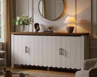 Farmhouse Sideboard Buffet Cabinet – 4-Door Storage Credenza Console