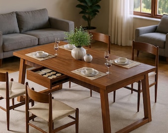 Dining Table with Storage Drawer | Modern Rectangular Kitchen Table