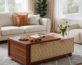 Extendable Coffee Table with Storage Drawers Adjustable Wood Living Room Furniture
