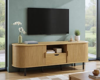 TV Stand w/ Power Outlet — 69″ Entertainment Center w/ Storage & Adjustable Shelves