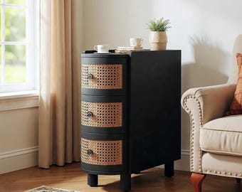 Solid Wood End Table with Handles | Side Table Nightstand