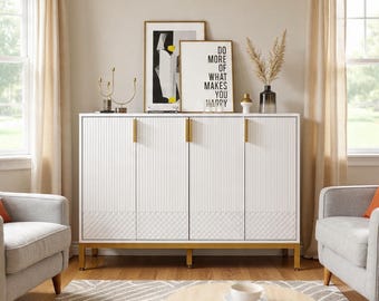 Modern Storage Cabinet Console | 59″ Sideboard Buffet with 4 Doors & Metal Base