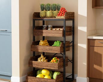 Kitchen Storage Rack Pull-Out Stand | 5 Tier Fruit & Vegetable Organizer