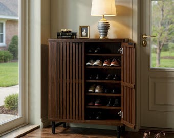 Shoe Cabinet with Adjustable Shelves – Wooden Entryway Shoe Storage Organizer